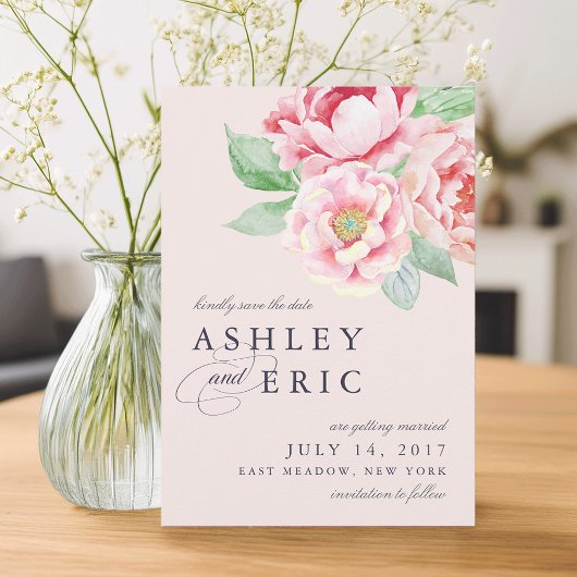 Antiek pioen | Blush bloemen bruiloft Save The Date