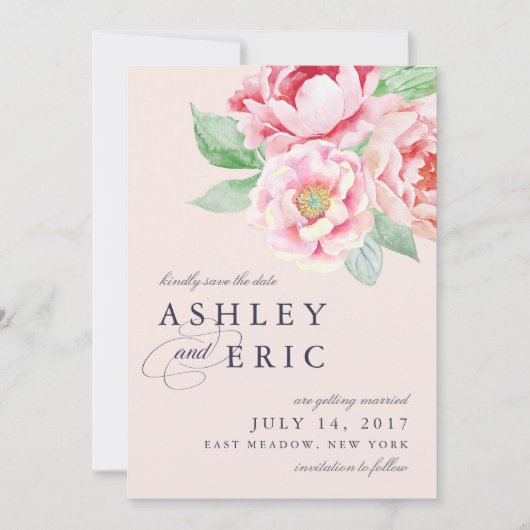 Antiek pioen | Blush bloemen bruiloft Save The Date (Voorkant)
