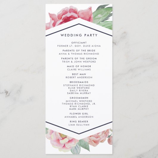 Antiek pioen bruiloft ceremonie programma programmakaart (Achterkant)