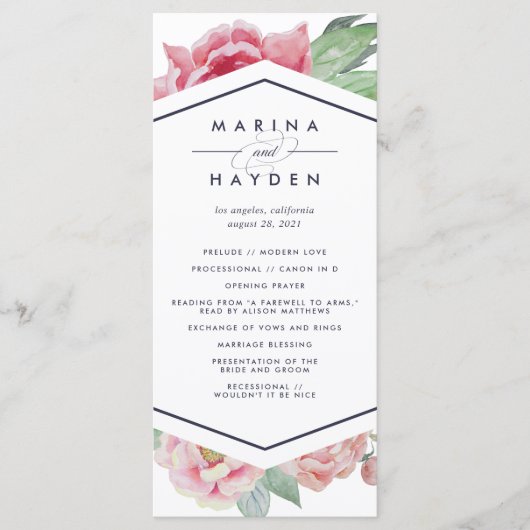 Antiek pioen bruiloft ceremonie programma programmakaart (Voorkant)