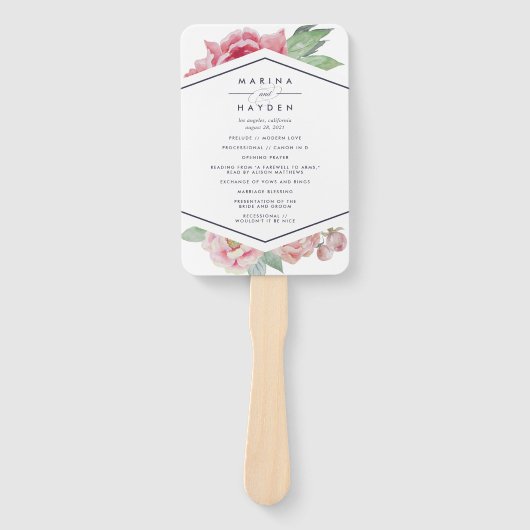 Antiek pioen bruiloft programma handwaaier (Voorkant)