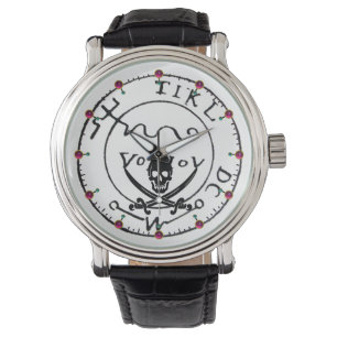ANTIEK PIRATEN BEHANDELINGSKAART, SKULL EN SWOREN HORLOGE