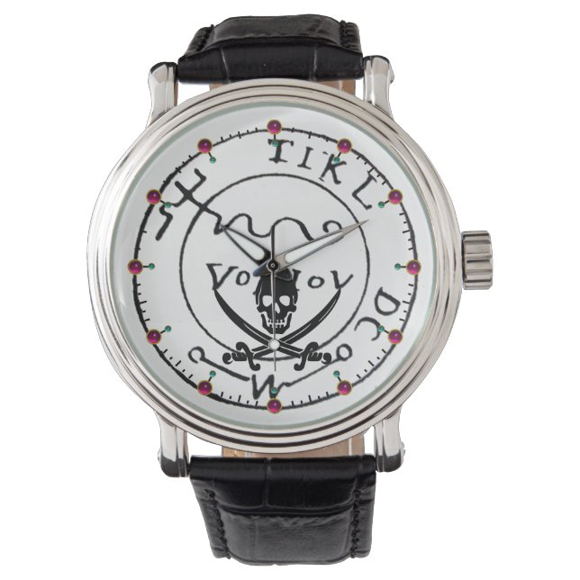 ANTIEK PIRATEN BEHANDELINGSKAART, SKULL EN SWOREN HORLOGE (Voorkant)