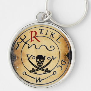 ANTIEK PIRATEN BEHANDELINGSKAART, SKULL EN SWOREN SLEUTELHANGER