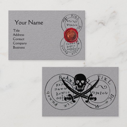 ANTIEK PIRATEN SCHAT KAART, Red Wax Seal Grijs Visitekaartje (Voorkant / Achterkant)