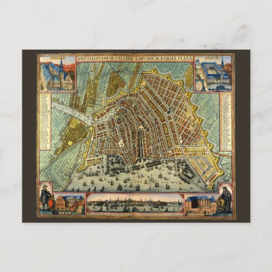 Antiek plattegrond van Amsterdam, Nederland Briefkaart (Voorkant)