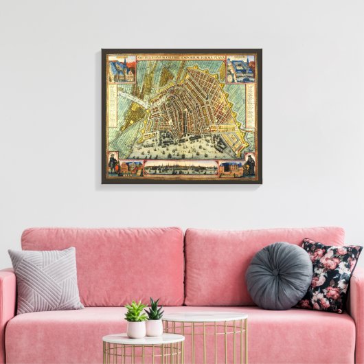 Antiek plattegrond van Amsterdam, Nederland Canvas Afdruk (Insitu (Woonkamer))