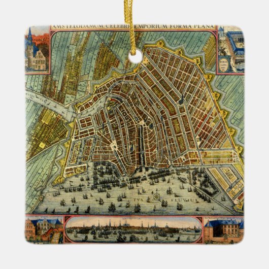 Antiek plattegrond van Amsterdam, Nederland Keramisch Ornament (Voorkant)