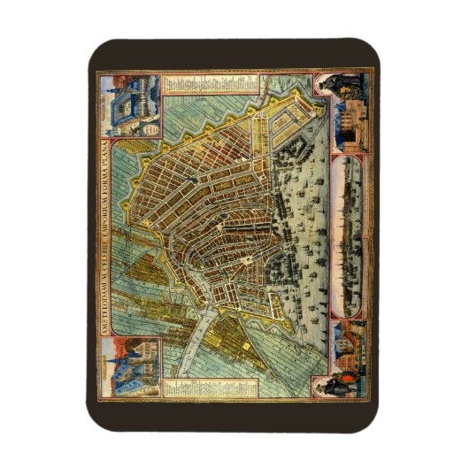 Antiek plattegrond van Amsterdam, Nederland Magneet (Verticaal)