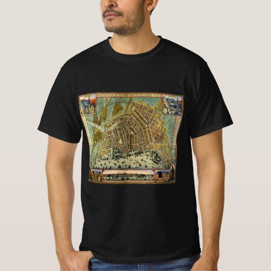 Antiek plattegrond van Amsterdam, Nederland T-shirt (Voorkant)