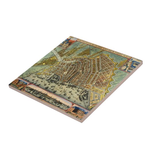Antiek plattegrond van Amsterdam, Nederland Tegeltje (Zijkant)