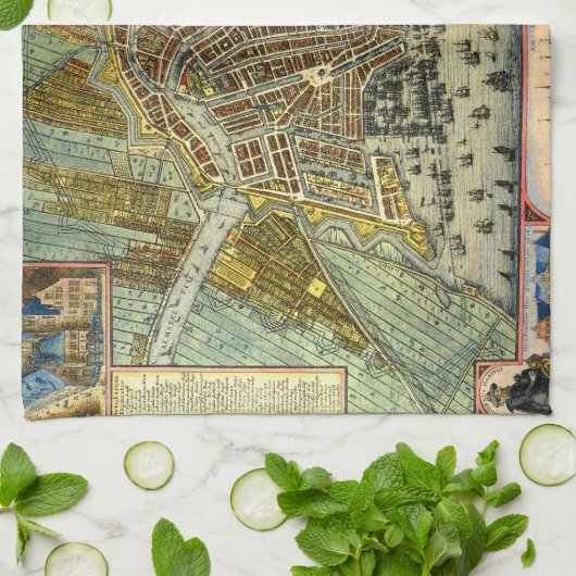 Antiek plattegrond van Amsterdam, Nederland Theedoek (Gevouwen)