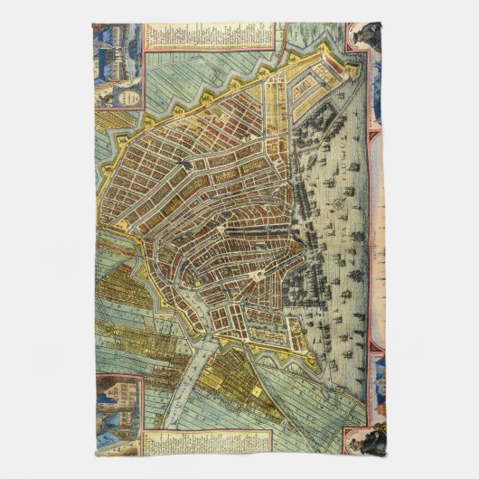 Antiek plattegrond van Amsterdam, Nederland Theedoek (Verticaal)