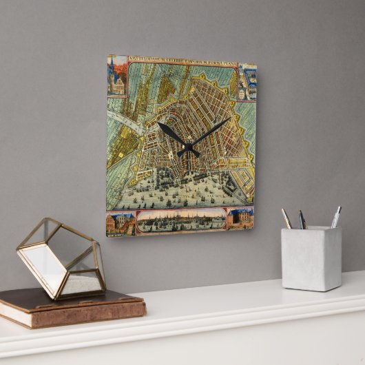 Antiek plattegrond van Amsterdam, Nederland Vierkante Klok (Kantoor)