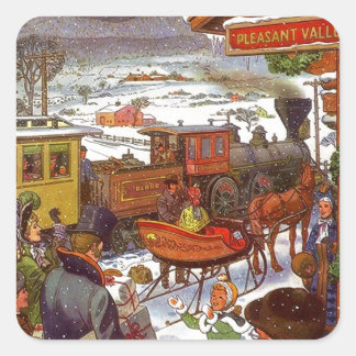 Antiek Pleasant Valley kersttrein vakantie Vierkante Sticker