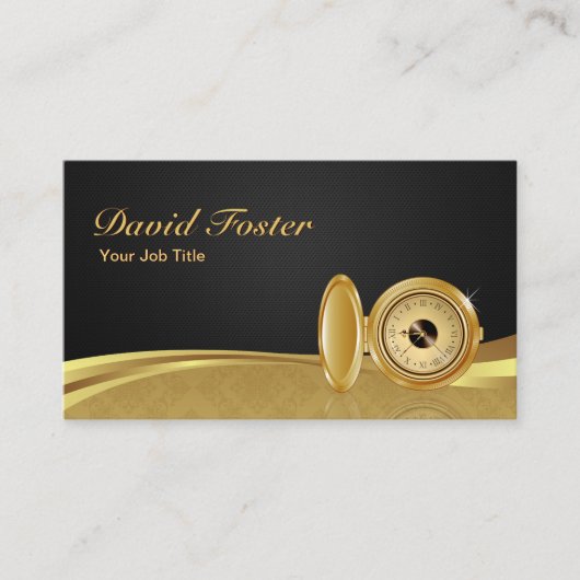 Antiek Pocket Watch Black Gold Elegant Damask Visitekaartje (Voorkant)