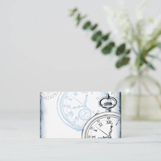 Antiek Pocket Watch Clock Collage Time Machine Visitekaartje (Staand voorkant)