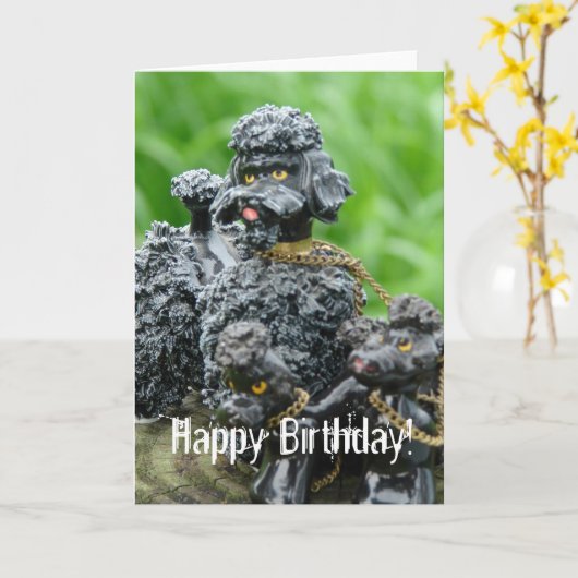 Antiek poedels, fijne verjaardag! kaart (Gele Bloem)