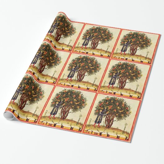 ANTIEK POMEGRANAAT TREE CADEAUPAPIER (Uitgerold)
