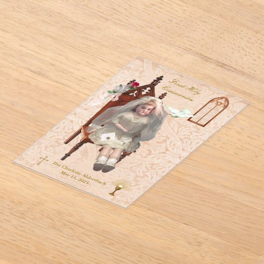 Antiek pop Eerste Communie Acryl Keepsake Acryl Uitnodigingen (Laagn)