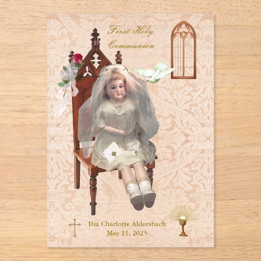Antiek pop Eerste Communie Acryl Keepsake Acryl Uitnodigingen (Voorkant)