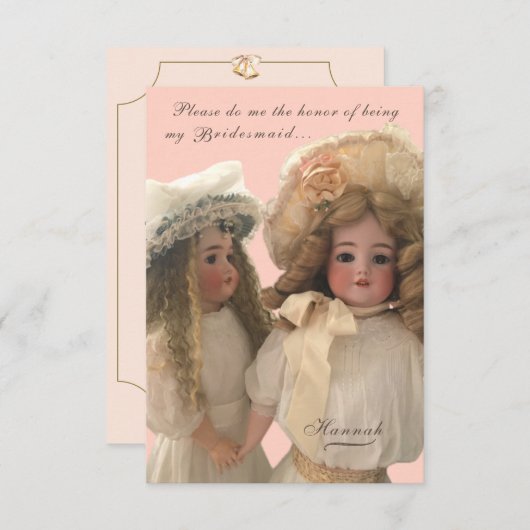 Antiek poppen 'Be My Bridesmaid' Kaart (Voorkant / Achterkant)