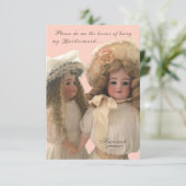 Antiek poppen 'Be My Bridesmaid' Kaart (Staand voorkant)