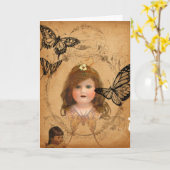 Antiek poppen kaart (Gele Bloem)