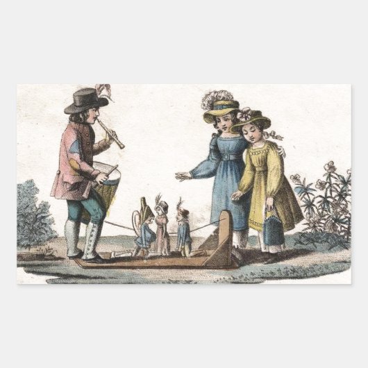 Antiek poppenkinderen Show Dans Rechthoekige Sticker (Voorkant)