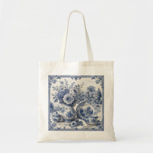 Antiek porselein elegant blauw en wit tote bag