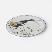 Antiek porseleinen rooster blauw wit papieren bordje (Gekanteld)