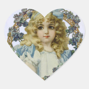Antiek Portret Jong Klein Meisje Schattig Hart Sticker