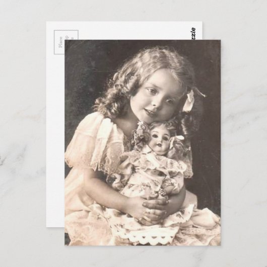 Antiek portret van een meisje en haar pop Briefkaart (Voorkant / Achterkant)