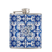 Antiek Portugees Azulejo Blauw Patroon Heupfles (Voorkant)