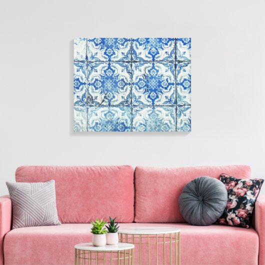 Antiek Portugees Tiles Pattern - Azulejo Canvas Afdruk (Insitu (Woonkamer))