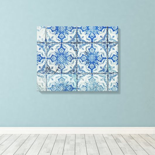 Antiek Portugees Tiles Pattern - Azulejo Canvas Afdruk (Insitu (Houten vloer))