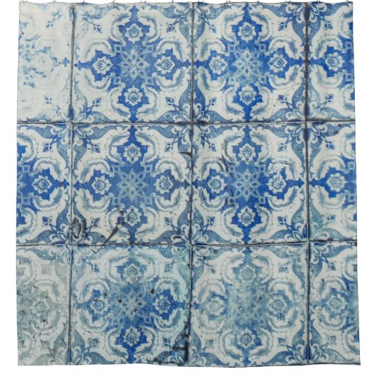 Antiek Portugees Tiles Pattern - Azulejo Douchegordijn (Voorkant)