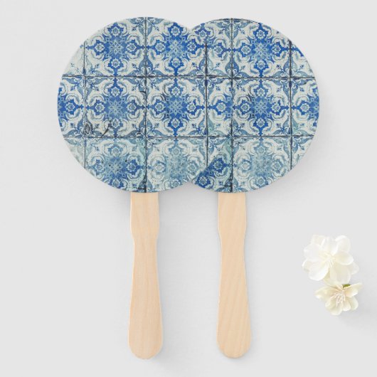 Antiek  Portugees Tiles Pattern - Azulejo Handwaaier (Voorkant en achterkant)