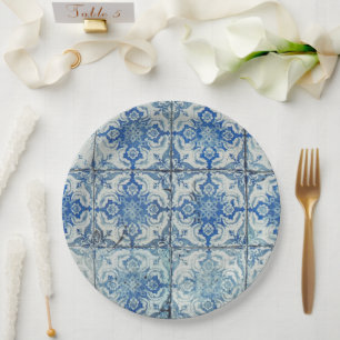 Antiek Portugees Tiles Pattern - Azulejo Papieren Bordje