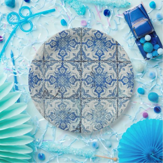 Antiek Portugees Tiles Pattern - Azulejo Papieren Bordje (Feest)