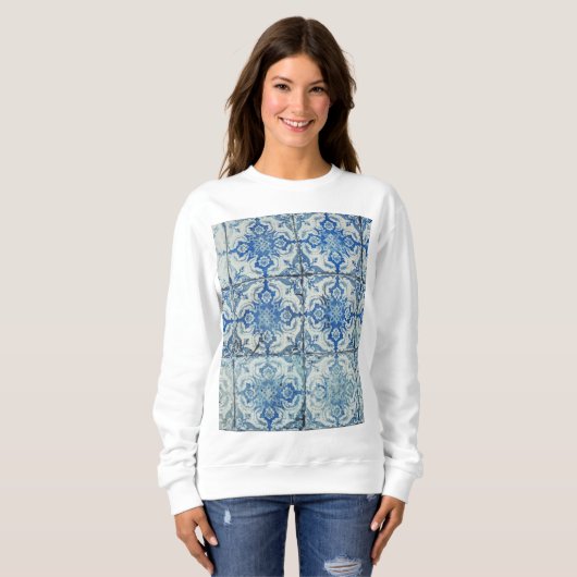 Antiek Portugees Tiles Pattern - Azulejo Trui (Voorkant volledig)