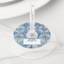 Antiek  Portugees Tiles Pattern Azulejo Wijnglaslabel