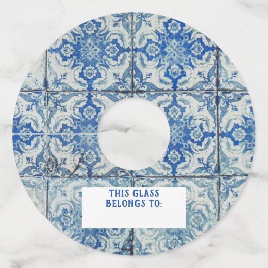 Antiek Portugees Tiles Pattern Azulejo Wijnglaslabel (Voorkant)