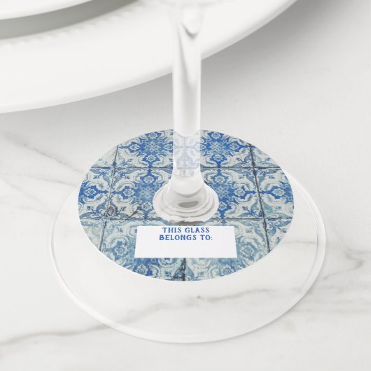 Antiek Portugees Tiles Pattern Azulejo Wijnglaslabel (Dichtbij)