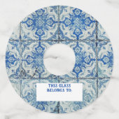 Antiek Portugees Tiles Pattern Azulejo Wijnglaslabel (Achterkant)