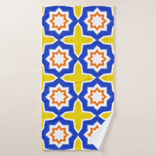 Antiek portugese tegels. Blauw en geel Azulejos Badhanddoek (Badhanddoek)