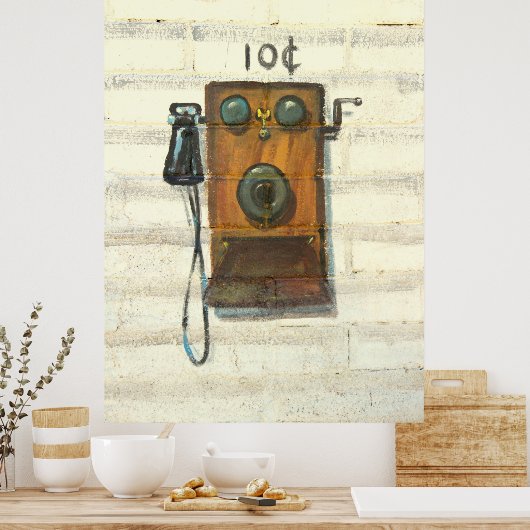 antiek poster voor betaaltelefoon (Keuken)