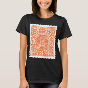 Antiek postzegel Nieuw-Zeelands Vogels Sinaasappel T-shirt