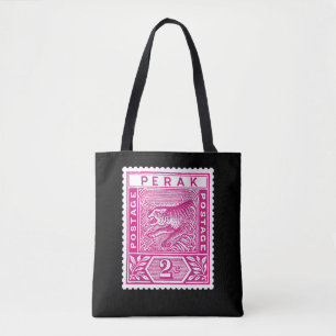 Antiek postzegel Perak Tijger in Roze Tote Bag