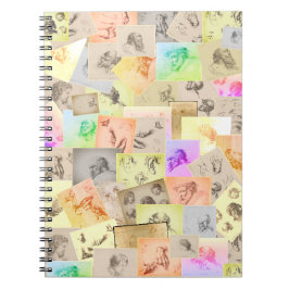 Antiek potloodonderzoek van koppen, handen, oren e notitieboek